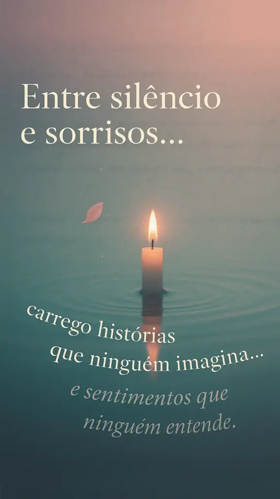 Vela acesa sob fundo suave com pétala caída, emoção entre silêncio e leveza.