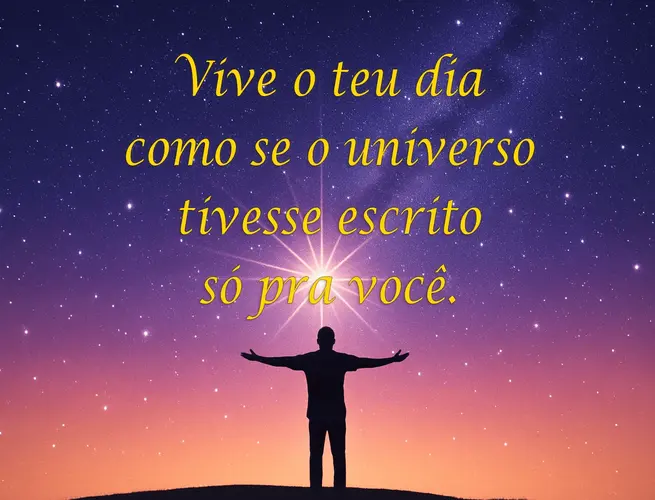 Pessoa de braços abertos sob céu estrelado, inspiração sobre propósito e conexão.