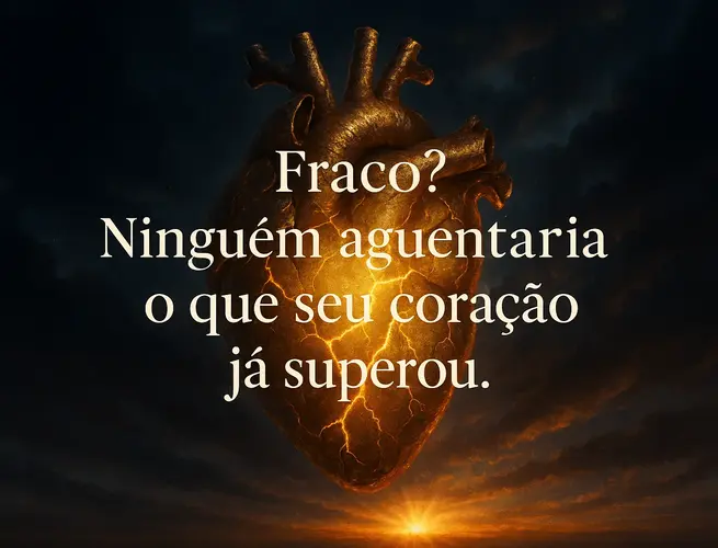 Coração dourado rachado brilhando no céu escuro, símbolo de resistência emocional.