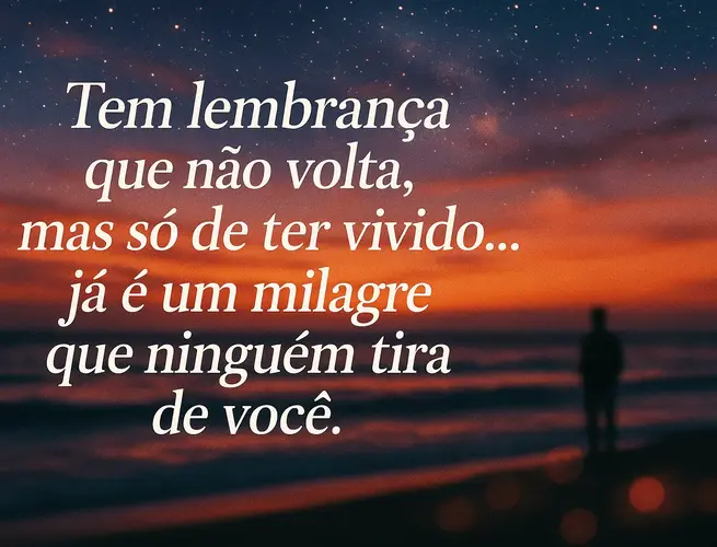 Pessoa à beira-mar sob céu estrelado, lembrança como milagre vivido.