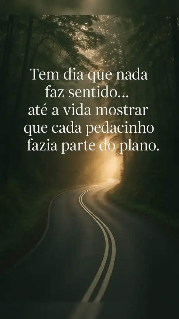 Estrada entre árvores com luz ao fundo, esperança em meio à confusão da vida.