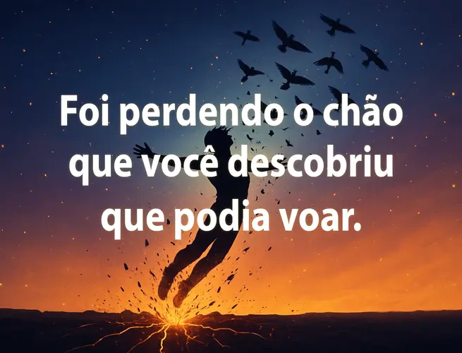 Frases para Reflexão do Dia: Pessoa flutuando ao pôr do sol com pássaros.