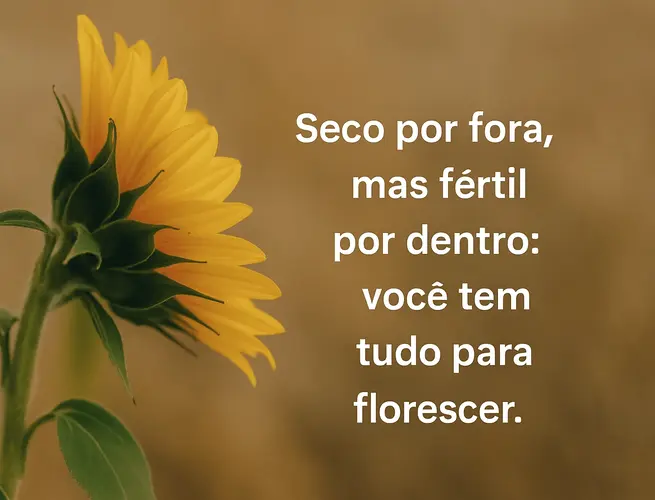 Imagem de girassol com mensagem inspiradora sobre força interior e renovação pessoal.