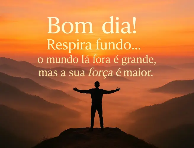 Céu iluminado pelo sol nascente com figura celebrando a vida e reflexão sobre coragem.