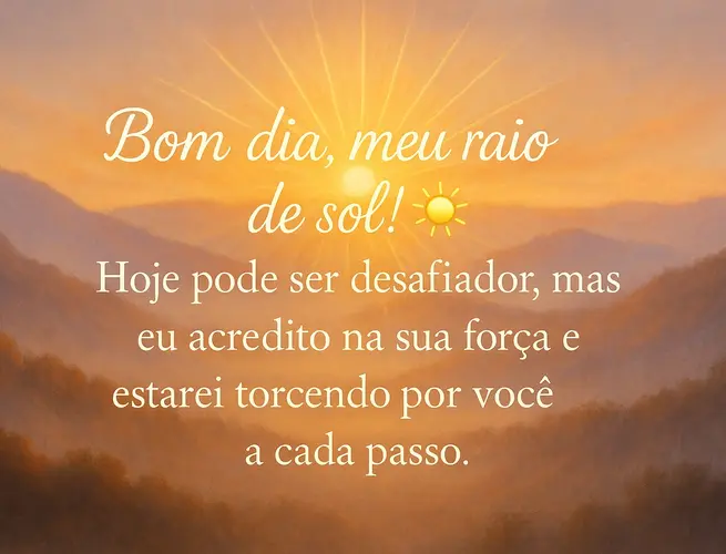 Sol radiante sobre montanhas douradas com texto de incentivo, esperança e apoio.